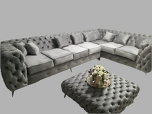 Load image into Gallery viewer, Chesterfield corner couch + Free ottoman table