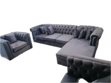 Load image into Gallery viewer, L shaped Chesterfield + 2 chairs
