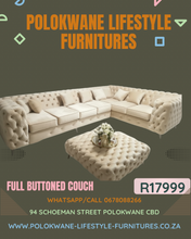 Load image into Gallery viewer, Chesterfield corner couch + Free ottoman table