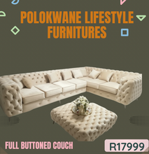 Load image into Gallery viewer, Chesterfield corner couch + Free ottoman table