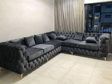 Load image into Gallery viewer, Full buttoned Chesterfield Corner Couch
